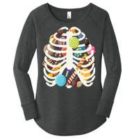 Cute Candy Skeleton Rib Cage Halloween Women's Perfect Tri Tunic Long Sleeve Shirt