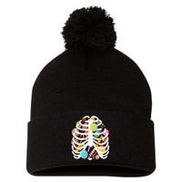 Cute Candy Skeleton Rib Cage Halloween Pom Pom 12in Knit Beanie