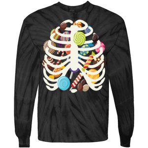 Cute Candy Skeleton Rib Cage Halloween Tie-Dye Long Sleeve Shirt