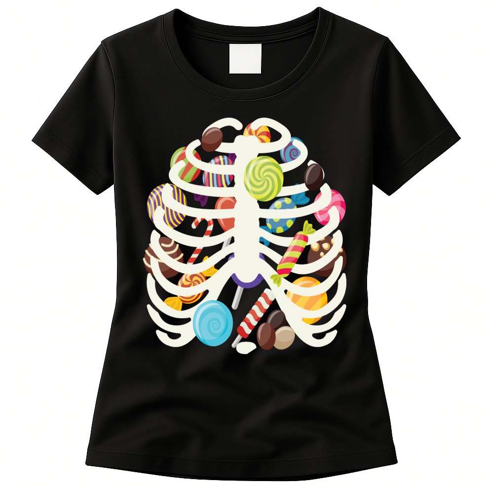 Cute Candy Skeleton Rib Cage Halloween Womens T-Shirt