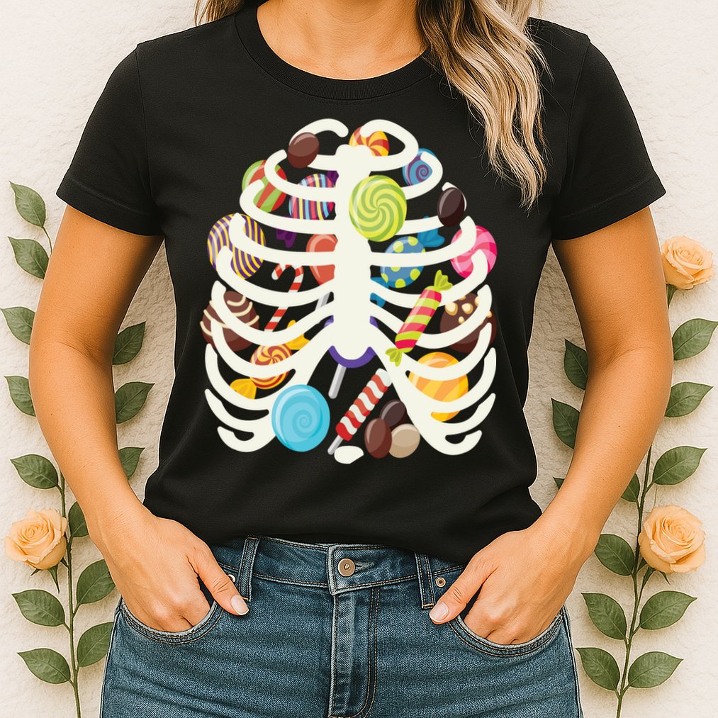 Cute Candy Skeleton Rib Cage Halloween Womens T-Shirt