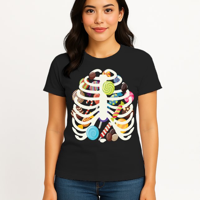 Cute Candy Skeleton Rib Cage Halloween Womens T-Shirt