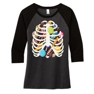 Cute Candy Skeleton Rib Cage Halloween Women's Tri-Blend 3/4-Sleeve Raglan Shirt