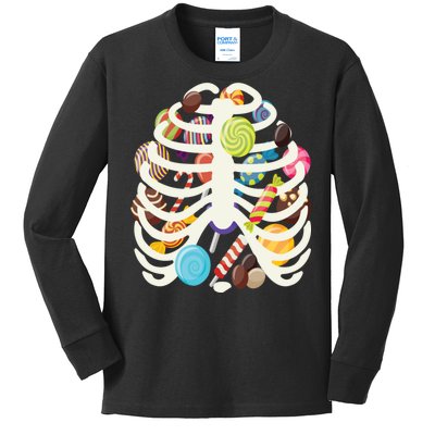 Cute Candy Skeleton Rib Cage Halloween Kids Long Sleeve Shirt