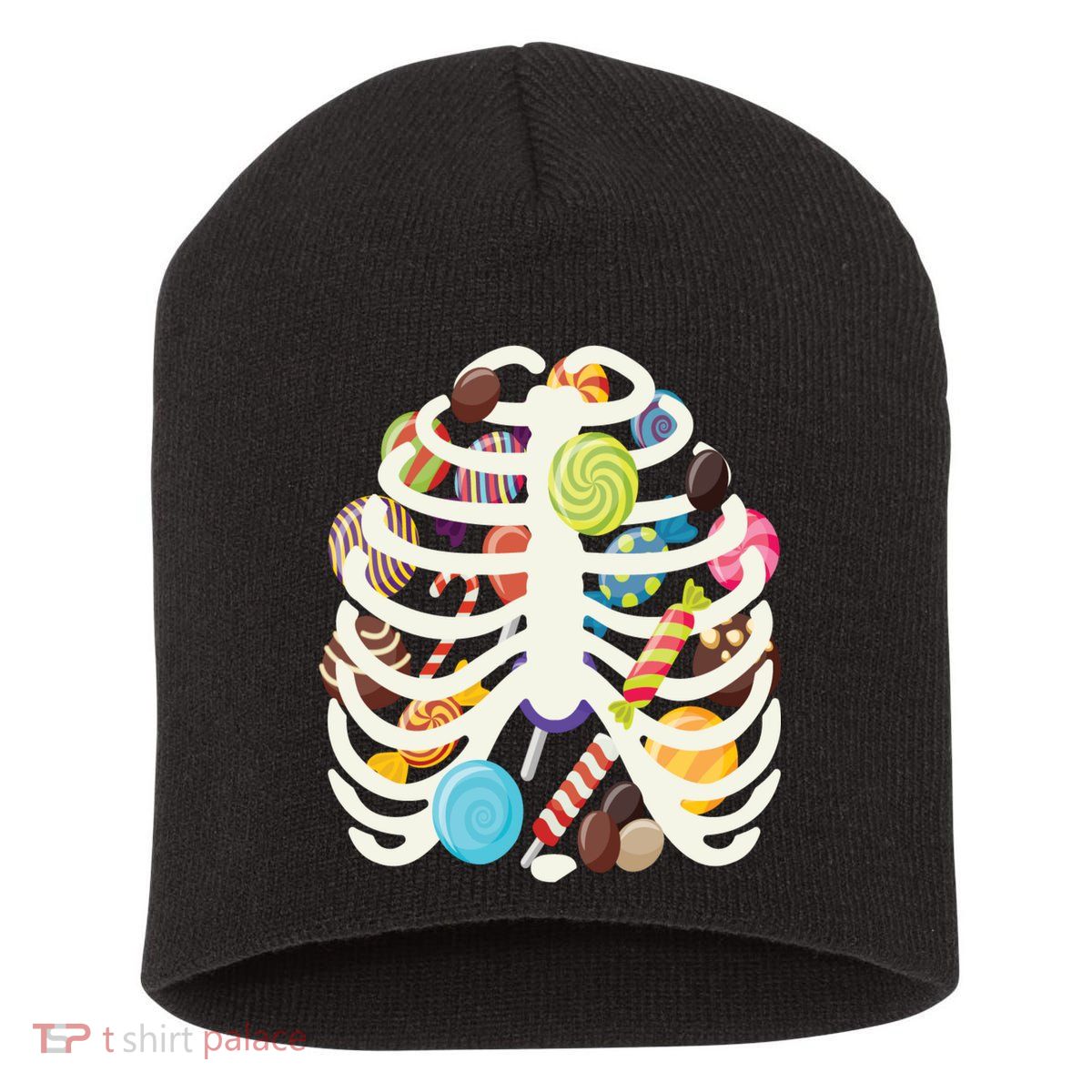 Cute Candy Skeleton Rib Cage Halloween Short Acrylic Beanie