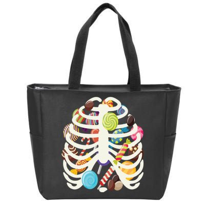 Cute Candy Skeleton Rib Cage Halloween Zip Tote Bag