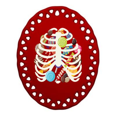 Cute Candy Skeleton Rib Cage Halloween Ceramic Oval Ornament