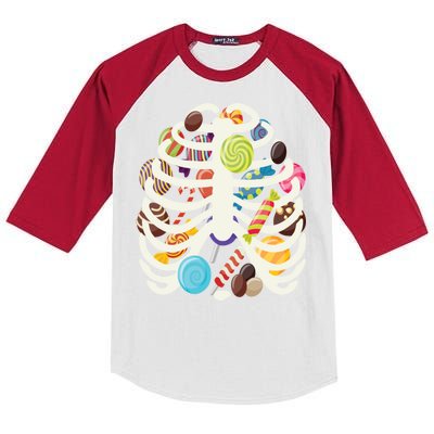 Cute Candy Skeleton Rib Cage Halloween Kids Colorblock Raglan Jersey