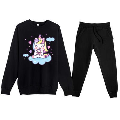 Cute Candy Unicorn Premium Crewneck Sweatsuit Set