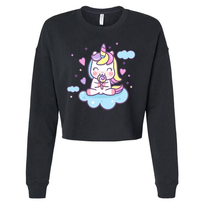 Cute Candy Unicorn Cropped Pullover Crew