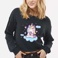 Cute Candy Unicorn Cropped Pullover Crew