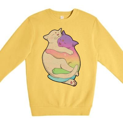 Cute Cat Love Hugging Out Premium Crewneck Sweatshirt