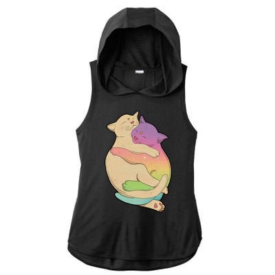 Cute Cat Love Hugging Out Ladies PosiCharge Tri-Blend Wicking Draft Hoodie Tank