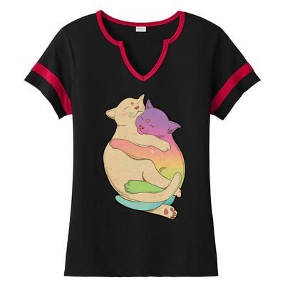 Cute Cat Love Hugging Out Ladies Halftime Notch Neck Tee