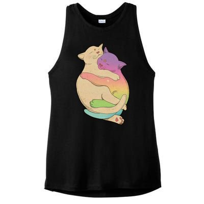 Cute Cat Love Hugging Out Ladies PosiCharge Tri-Blend Wicking Tank