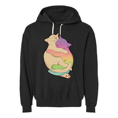 Cute Cat Love Hugging Out Garment-Dyed Fleece Hoodie
