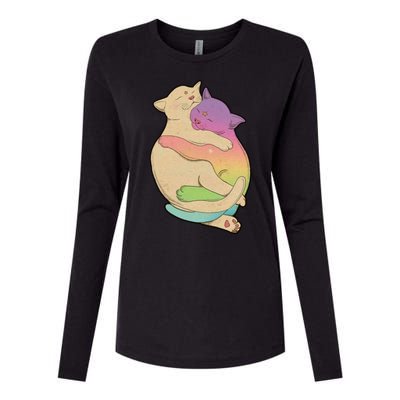 Cute Cat Love Hugging Out Womens Cotton Relaxed Long Sleeve T-Shirt