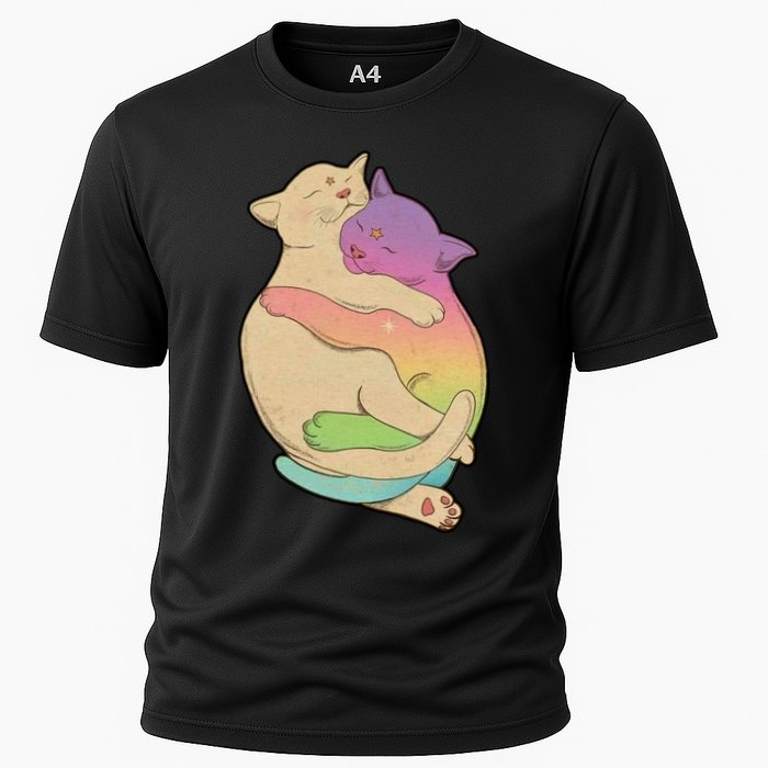 Cute Cat Love Hugging Out Cooling Performance Crew T-Shirt