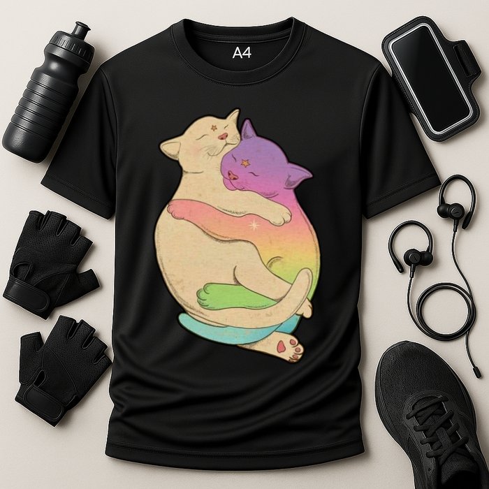 Cute Cat Love Hugging Out Cooling Performance Crew T-Shirt