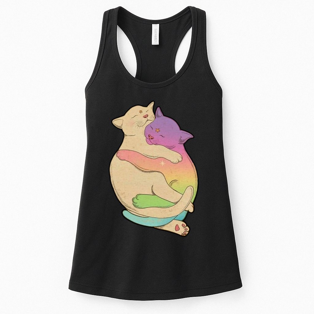 Cute Cat Love Hugging Out Womens Tank Top