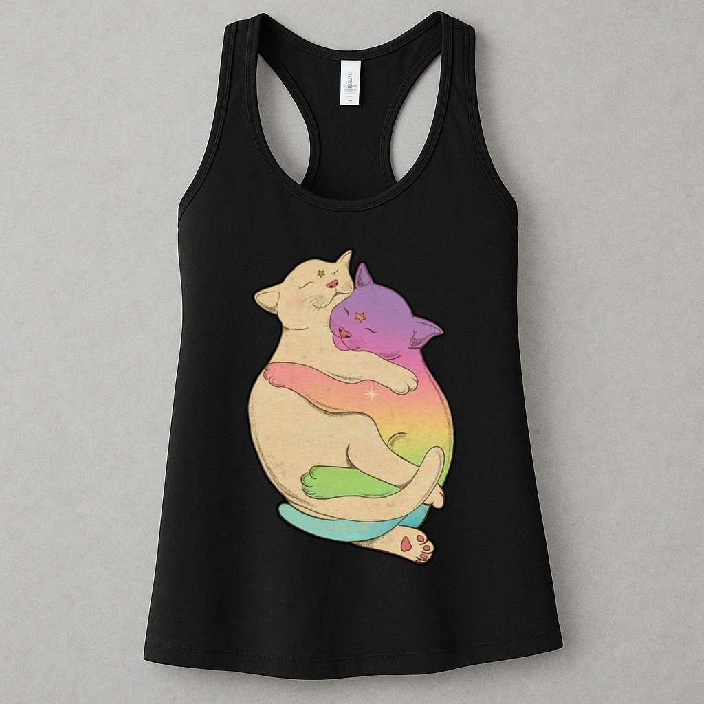 Cute Cat Love Hugging Out Womens Tank Top