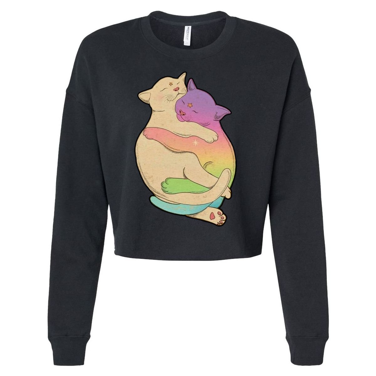 Cute Cat Love Hugging Out Cropped Pullover Crew