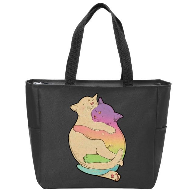 Cute Cat Love Hugging Out Zip Tote Bag