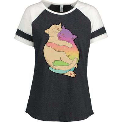 Cute Cat Love Hugging Out Enza Ladies Jersey Colorblock Tee