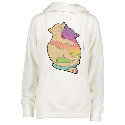 Cute Cat Love Hugging Out Womens Funnel Neck Pullover Hood