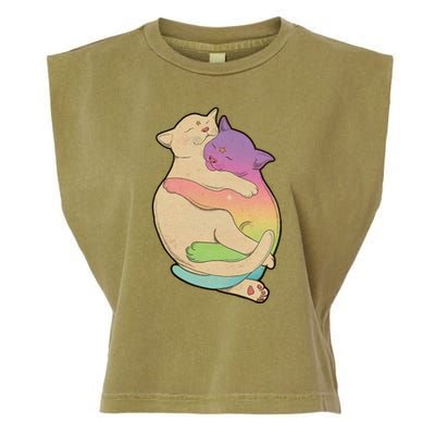 Cute Cat Love Hugging Out Garment-Dyed Women's Muscle Tee