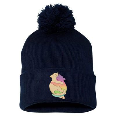 Cute Cat Love Hugging Out Pom Pom 12in Knit Beanie