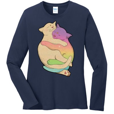 Cute Cat Love Hugging Out Ladies Long Sleeve Shirt