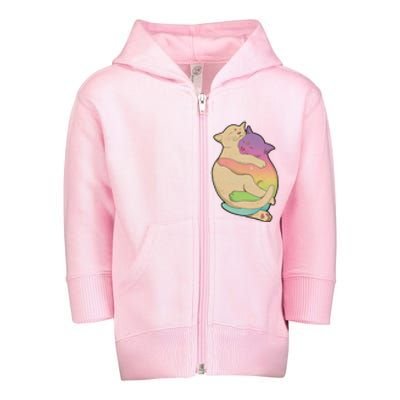 Cute Cat Love Hugging Out Toddler Zip Fleece Hoodie