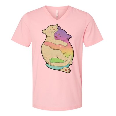 Cute Cat Love Hugging Out V-Neck T-Shirt