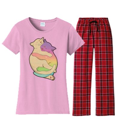 Cute Cat Love Hugging Out Women's Flannel Pajama Set