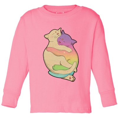 Cute Cat Love Hugging Out Toddler Long Sleeve Shirt