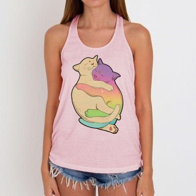 Cute Cat Love Hugging Out Women's Knotted Racerback Tank