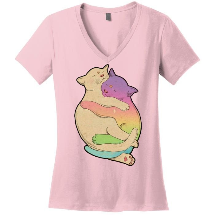 Cute Cat Love Hugging Out Women's V-Neck T-Shirt