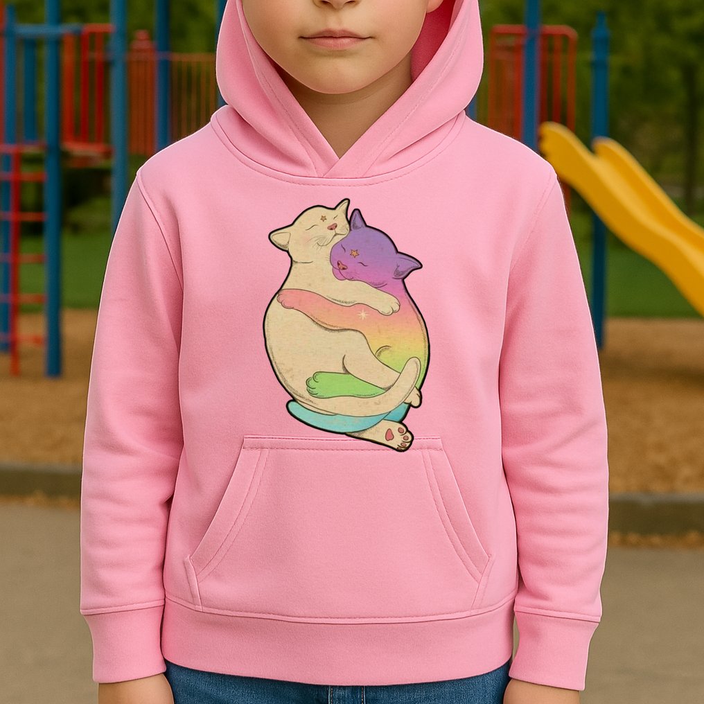 Cute Cat Love Hugging Out Kids Hoodie