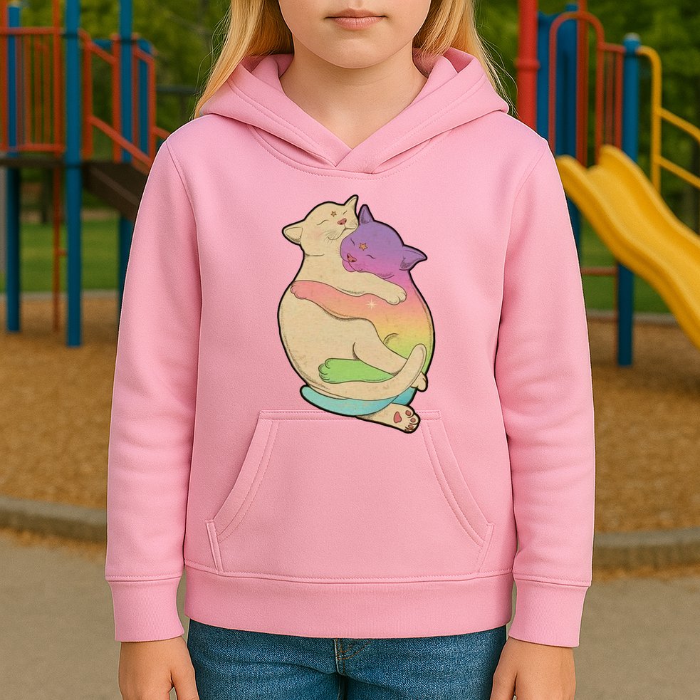 Cute Cat Love Hugging Out Kids Hoodie