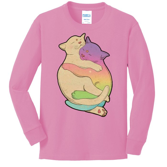 Cute Cat Love Hugging Out Kids Long Sleeve Shirt