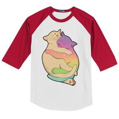 Cute Cat Love Hugging Out Kids Colorblock Raglan Jersey