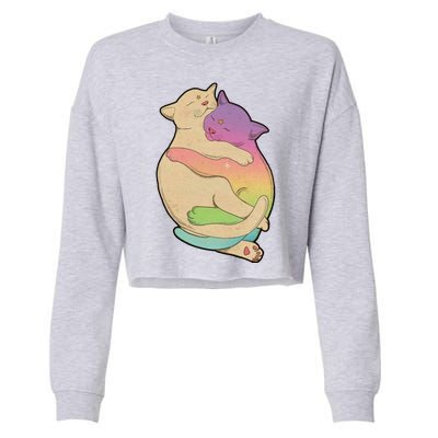 Cute Cat Love Hugging Out Cropped Pullover Crew