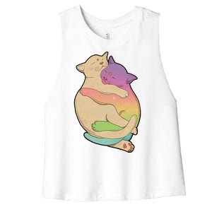 Cute Cat Love Hugging Out Women's Racerback Cropped Tank