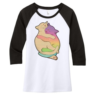 Cute Cat Love Hugging Out Women's Tri-Blend 3/4-Sleeve Raglan Shirt