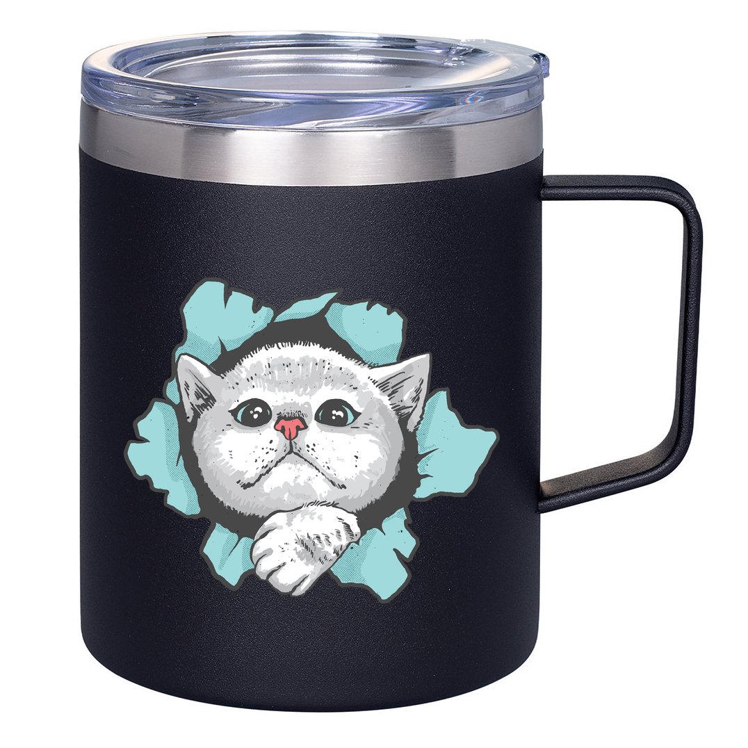 Cute Cat Through Hole 12oz Stainless Steel Coffee Mug