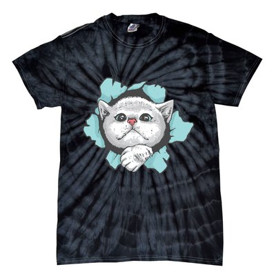 Cute Cat Through Hole Tie-Dye T-Shirt