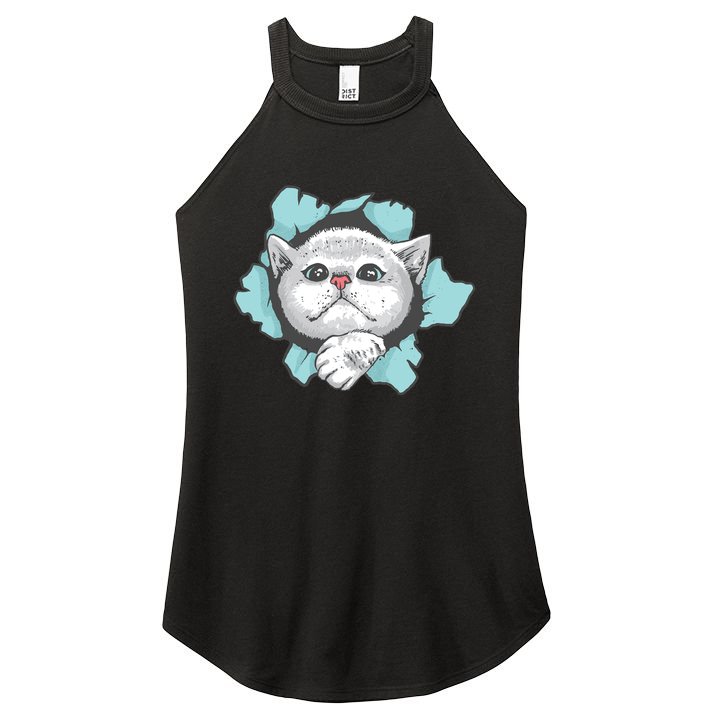 Cute Cat Through Hole Women's Perfect Tri Rocker Tank