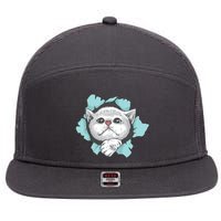 Cute Cat Through Hole 7 Panel Mesh Trucker Snapback Hat
