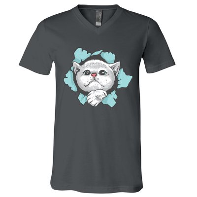 Cute Cat Through Hole V-Neck T-Shirt